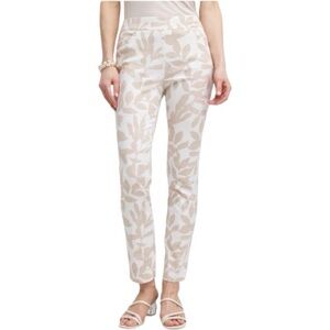 Chico’s So Slimming Brigitte Ankle Pants Size 14 Leaf Print Stretch Beige